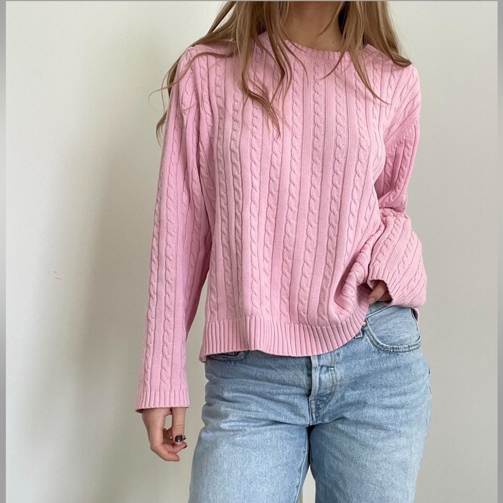 croft & barrow Pink Cable Knit Crew Neck Sweater